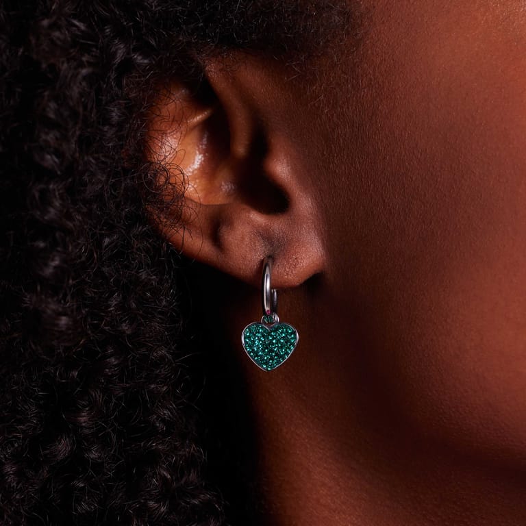 LivLiv stainless steel oorringen hart met kristal emerald voor dames