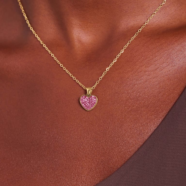 Stalen goldplated ketting met hanger hart met kristal voor dames