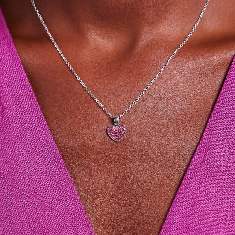 LivLiv stalen ketting hart met kristal roze voor dames