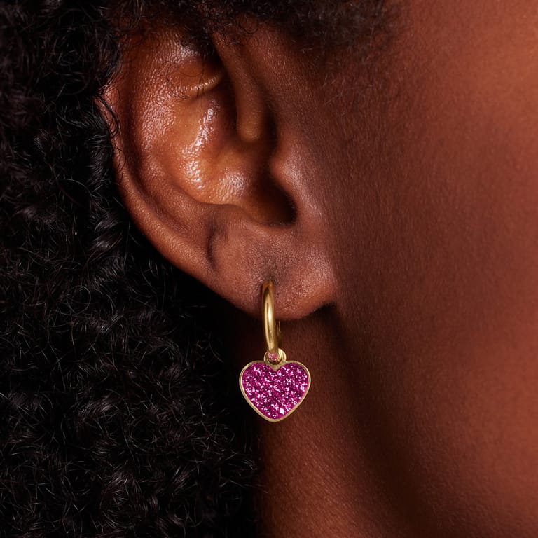 LivLiv stainless steel goldplated oorringen hart kristal fuchsia voor dames