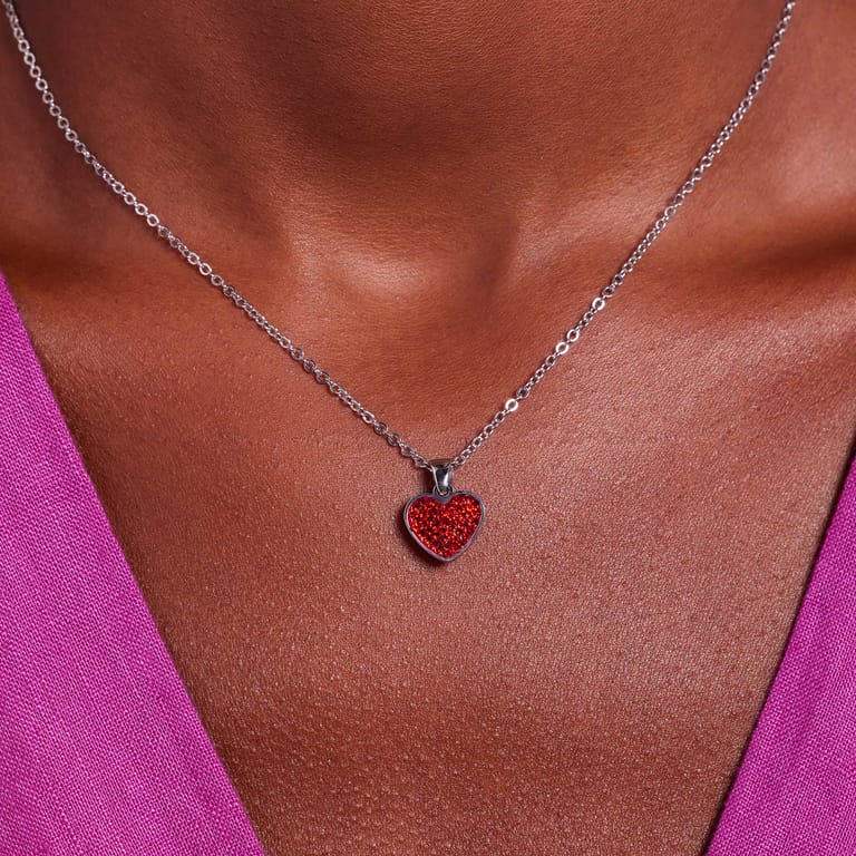 LivLiv stalen ketting hart met kristal red velvet voor dames