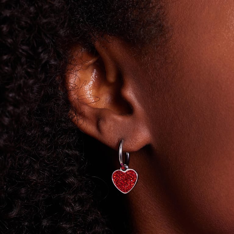 LivLiv stainless steel oorringen hart met kristal red velvet voor dames