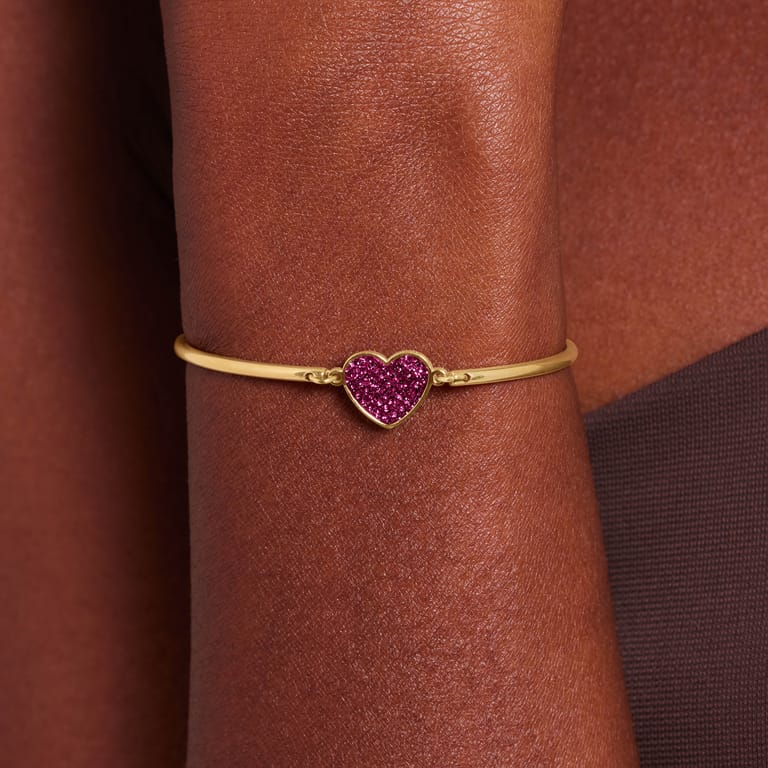 Stalen goldplated fantasiearmband met hanger hart met paars kristal voor dames