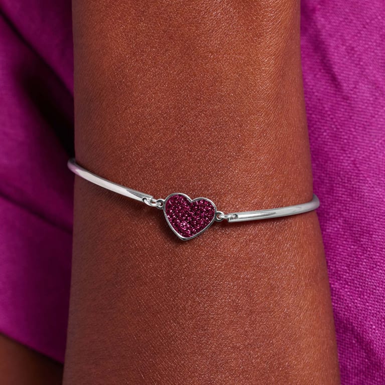 Armband aus Edelstahl, Herz mit Kristall, Amethystfarben