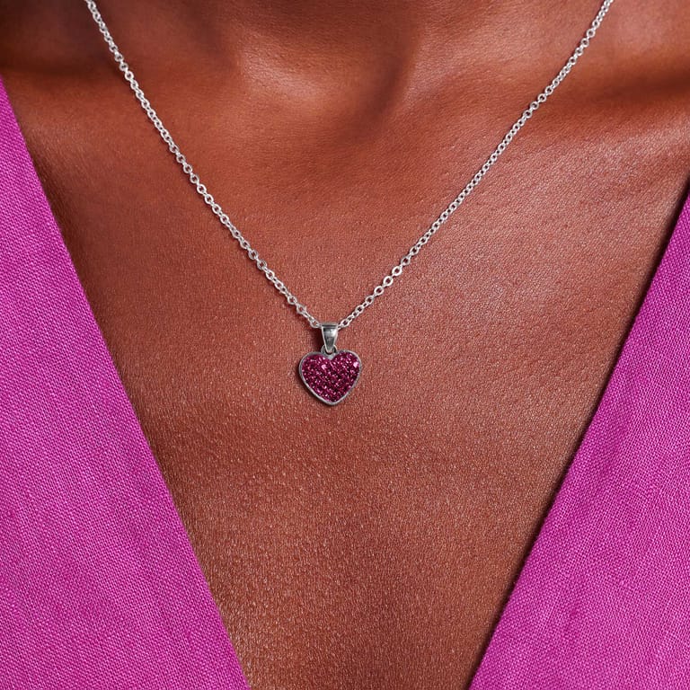Halskette aus Edelstahl, Herz mit Kristall, Amethystfarben