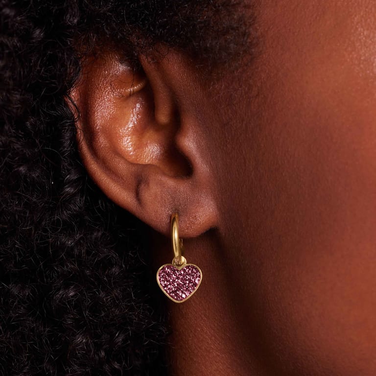 LivLiv stainless steel goldplated oorringen hart kristal paars voor dames