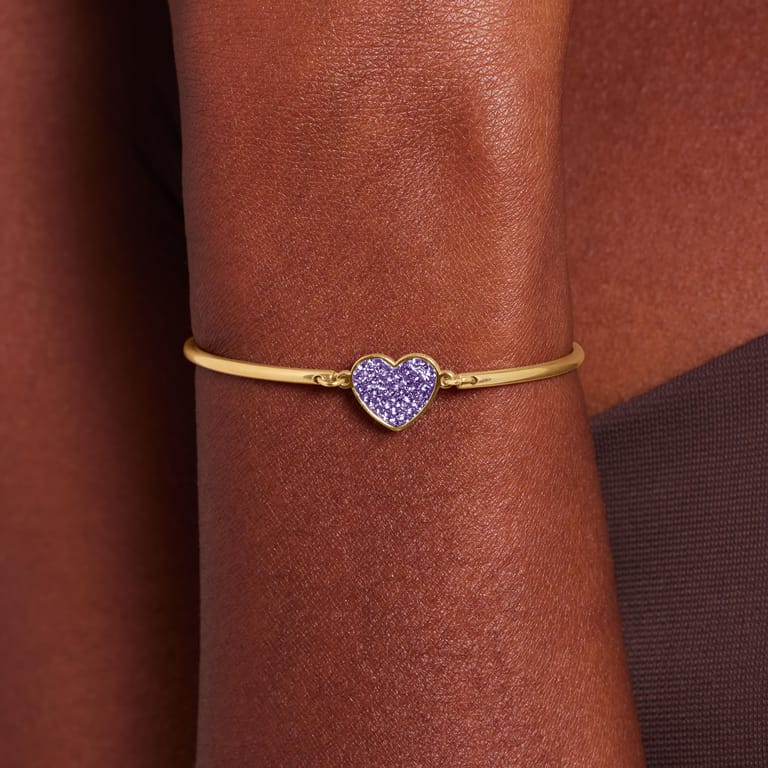 Armband aus Edelstahl, vergoldet, Herz mit Kristall, Violett