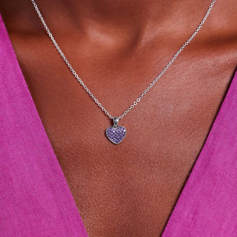 LivLiv stalen ketting hart met kristal violet voor dames