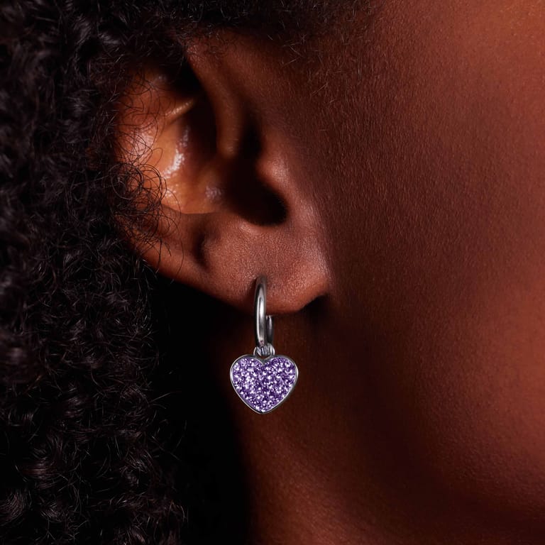 LivLiv stainless steel oorringen hart met kristal violet voor dames