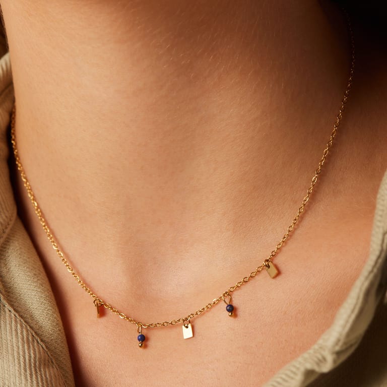Stalen goldplated armband met lapis lazuli