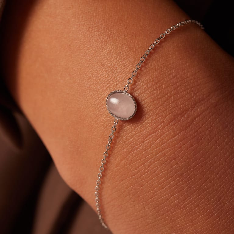 Stalen armband bol met rozenkwarts