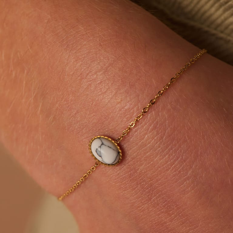 Stainless steel goldplated fantasiearmband met wit turquoise voor dames