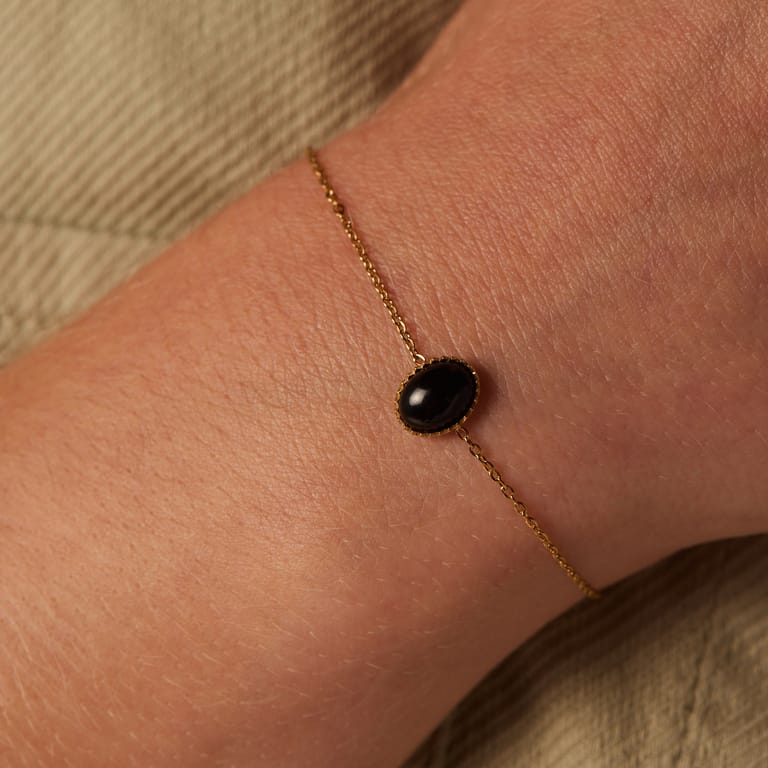 Armband aus Edelstahl, vergoldet, mit schwarzem Achat