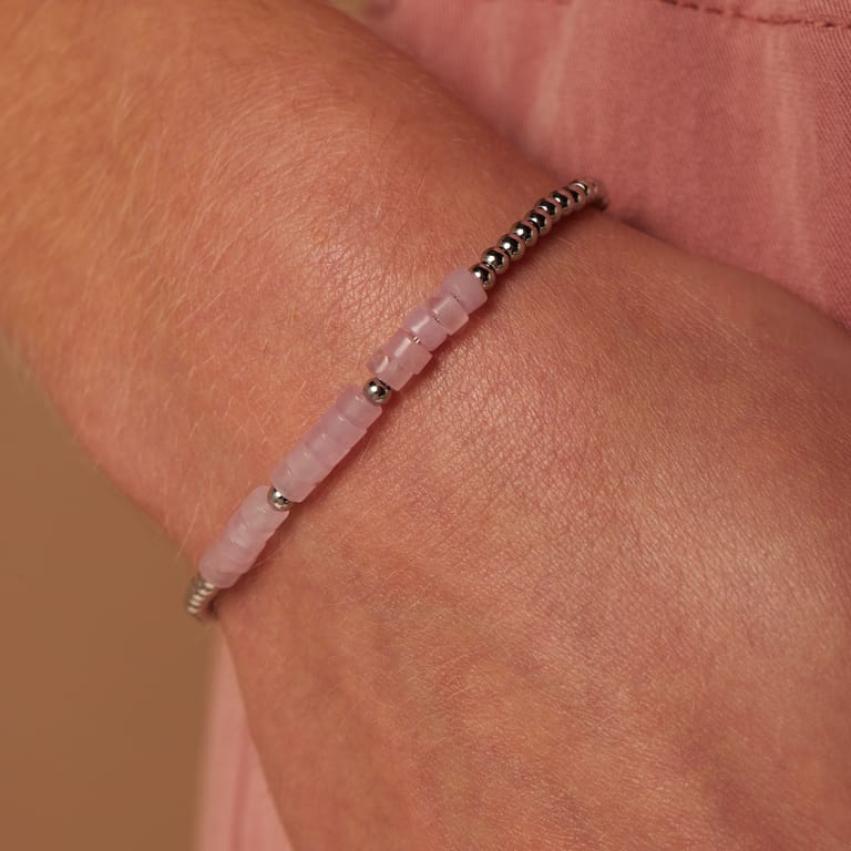 Stalen armband met rozenkwarts