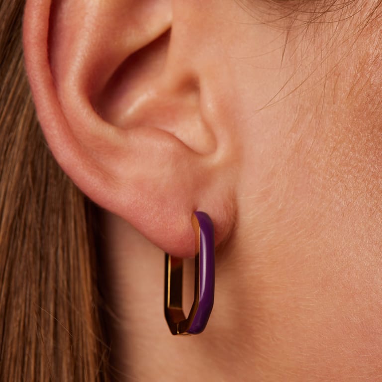 Stainless steel goldplated oorringen met violet emaille voor dames