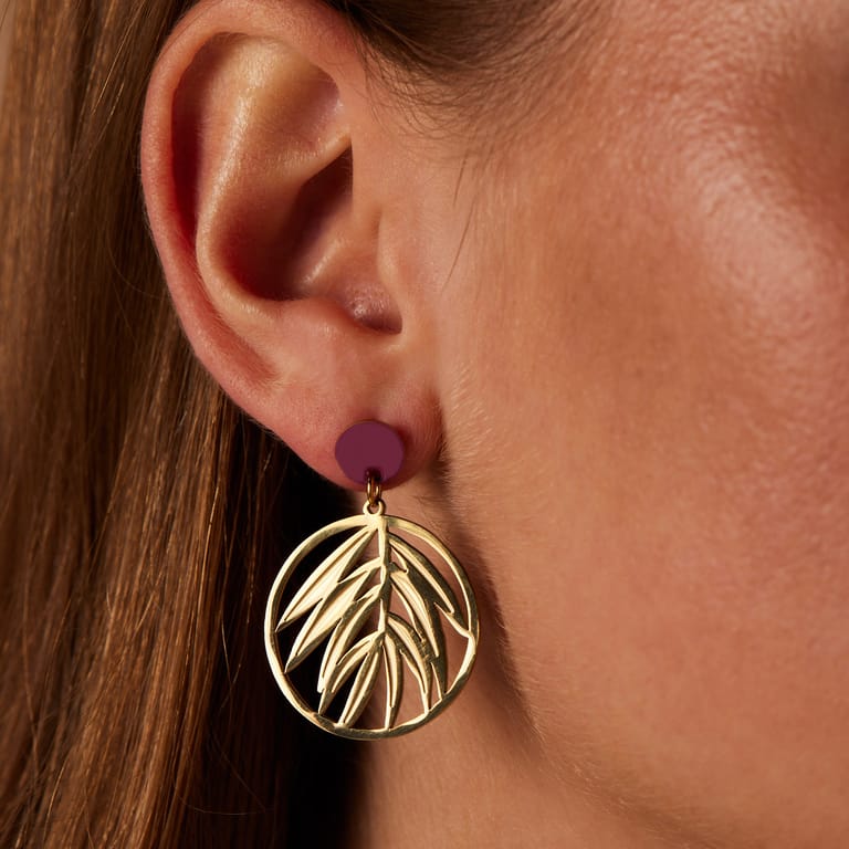 Stainless steel goldplated oorringen rond met blad cyclaman voor dames