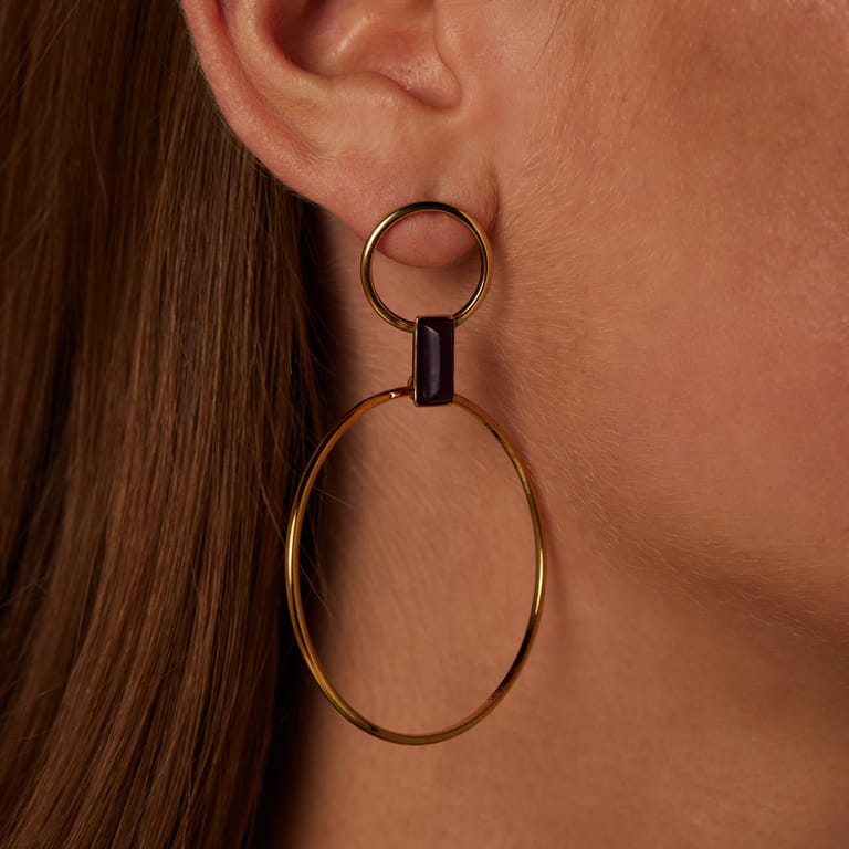 Stalen goldplated oorringen rond dubbel paars voor dames