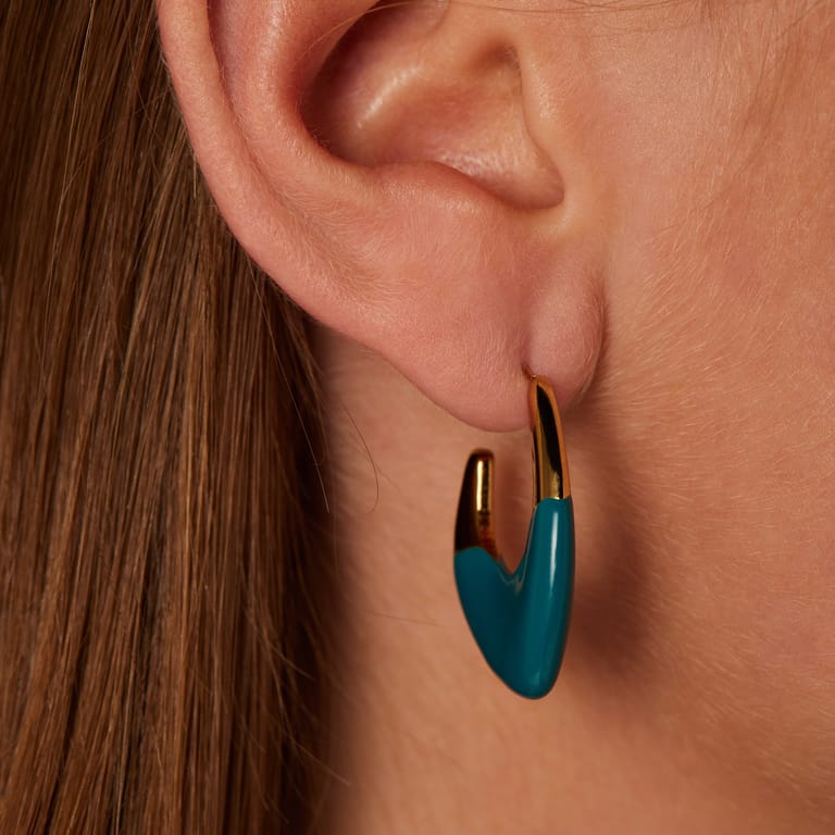 Stainless steel goldplated oorringen blauw voor dames