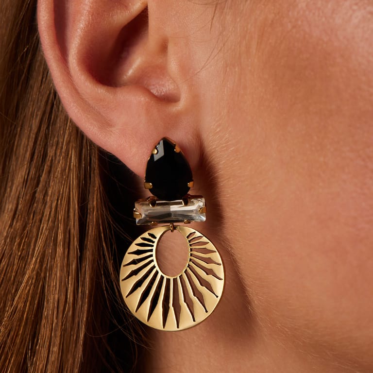 Stalen goldplated oorhangers bewerkt zwart voor dames