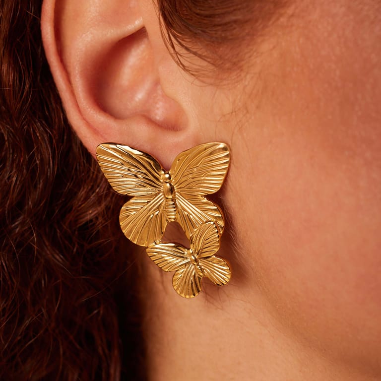 Stainless steel goldplated oorhangers met vlinders voor dames