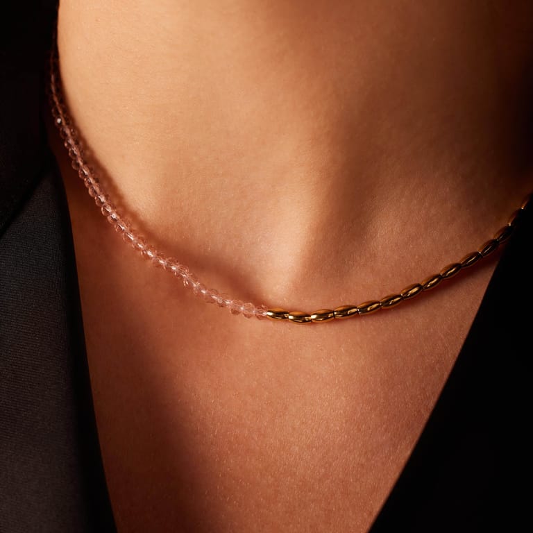 Stalen goldplated kralenketting voor dames