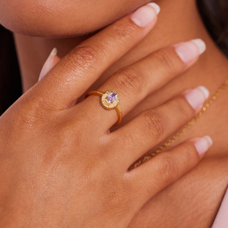 Stainless steel goldplated ring met zirkonia voor dames