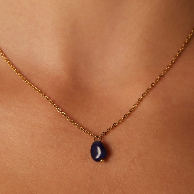 Stalen goldplated ketting met hanger met saffier voor dames