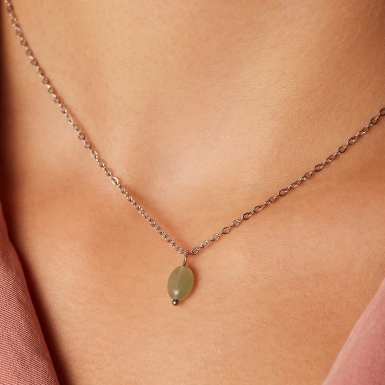 Stalen ketting met groene aventurijn voor dames