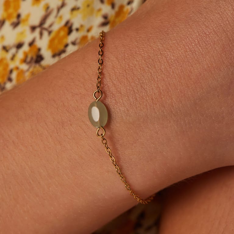Stalen goldplated fantasiearmband met groene aventurijn voor dames