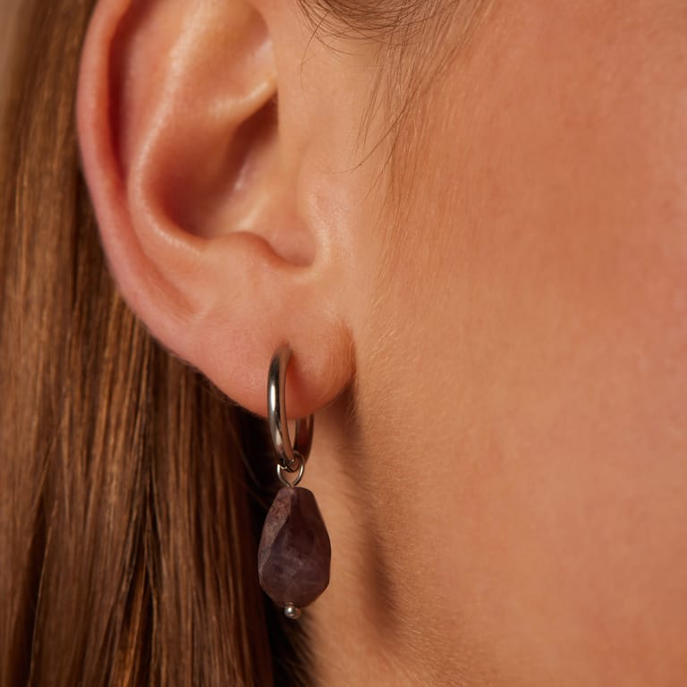 Stalen oorringen met amethyst voor dames