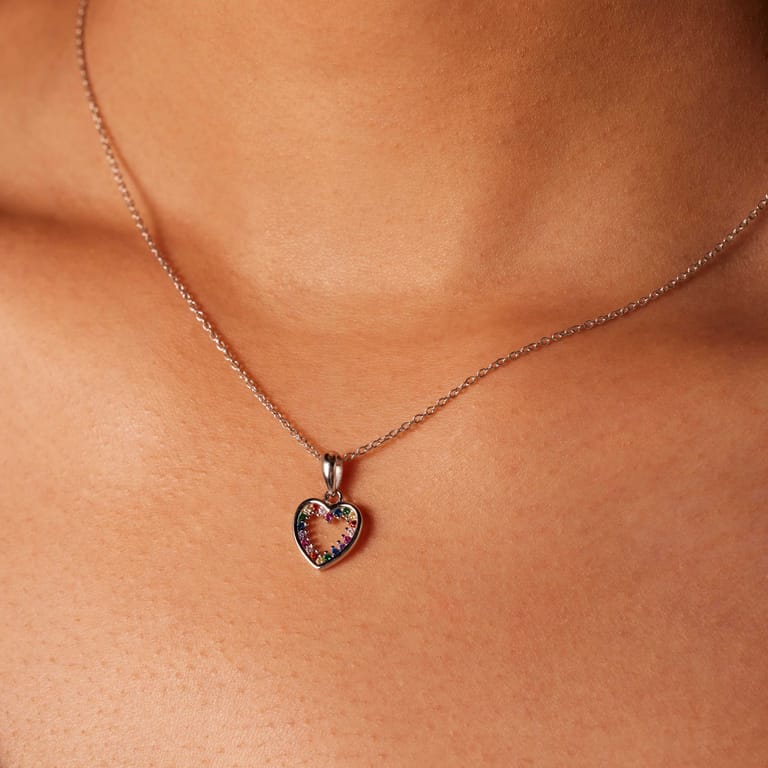 Zilveren ketting met hanger hart multi zirkonia