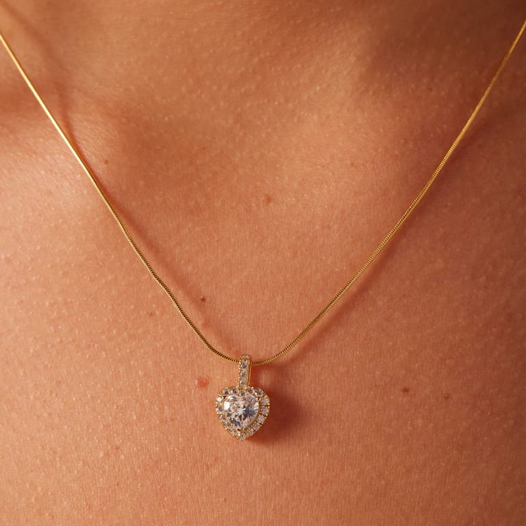 Zilveren goldplated ketting met hanger hart met zirkonia voor dames