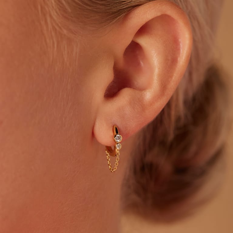 Zilveren goldplated oorringen met hanger met zirkonia met zirkonia voor dames