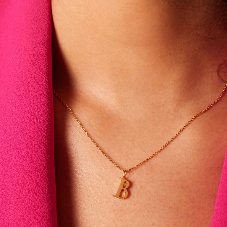 Stalen goldplated ketting met letterhanger B voor dames