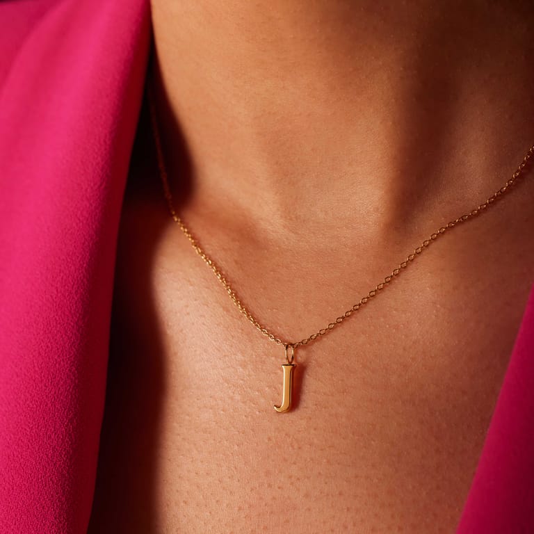 Stainless steel goldplated ketting met letterhanger J voor dames