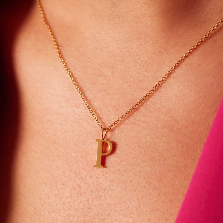 Stalen goldplated ketting met letterhanger P voor dames