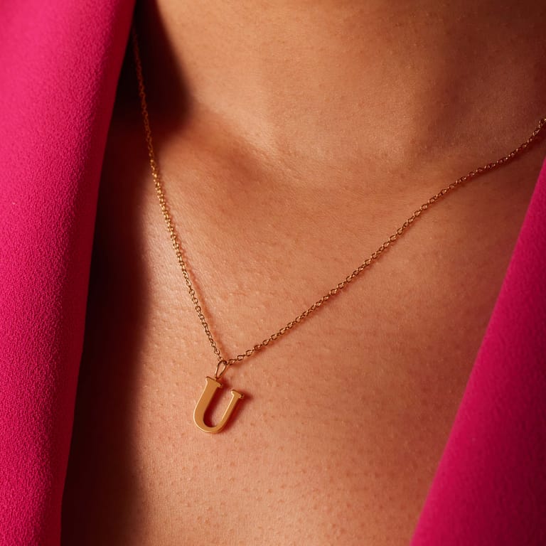 Stainless steel goldplated ketting met letterhanger U voor dames