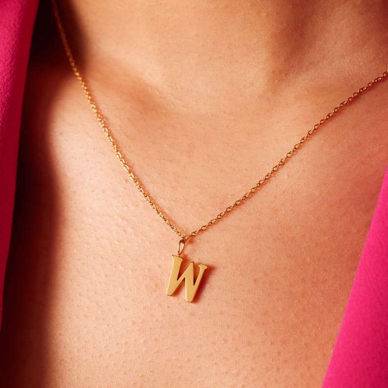 Stainless steel goldplated ketting met letterhanger W voor dames