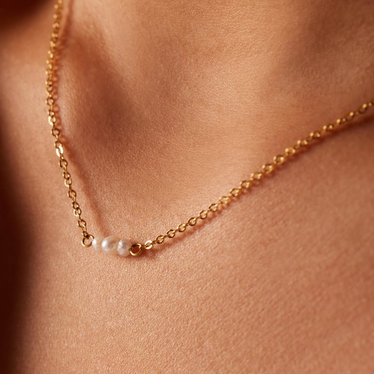 Stalen goldplated ketting met hanger met parel voor dames