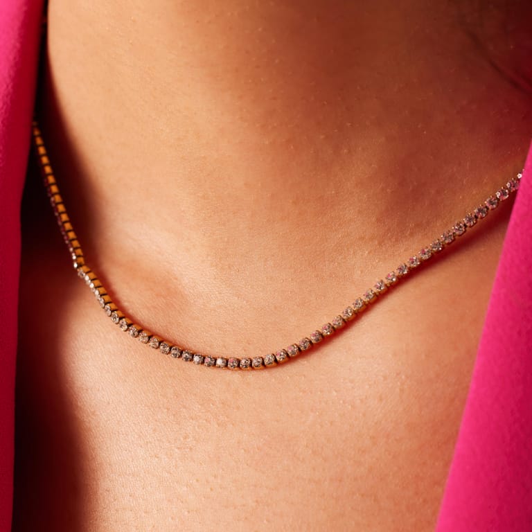 Stainless steel goldplated tennisketting met stras voor dames