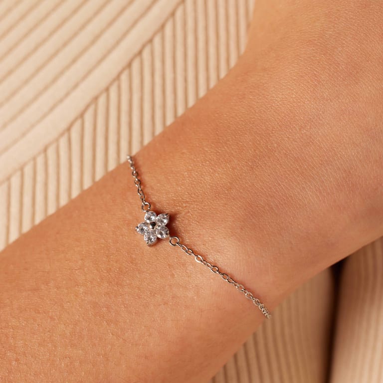 Stalen armband bloem met zirkonia wit