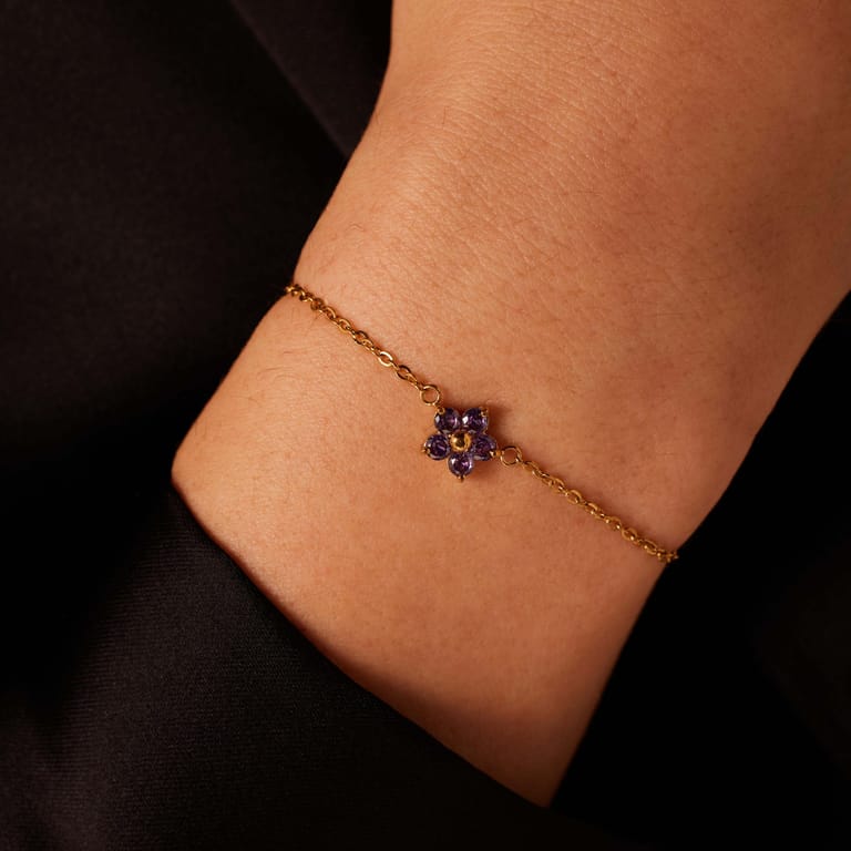 Stalen goldplated fantasiearmband bloem met zirkonia voor dames