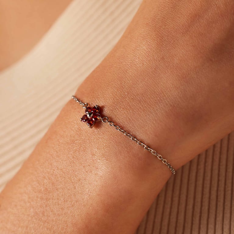 Armband aus Edelstahl, Blume mit Zirkonia, Rot