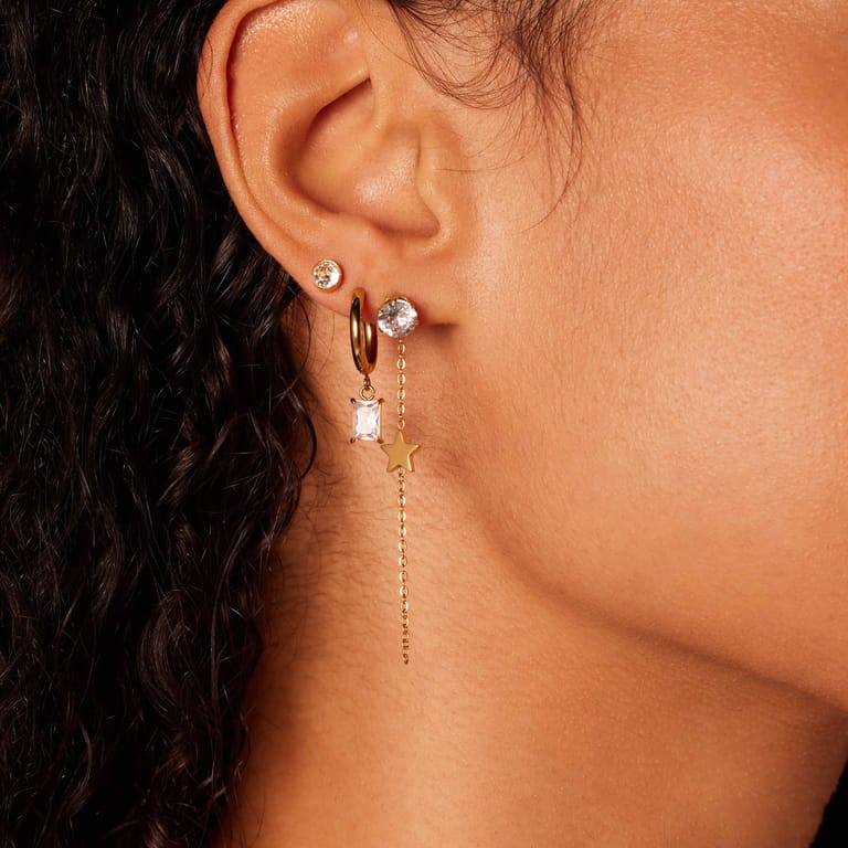 Stalen goldplated oorringen set ster met zirkonia voor dames