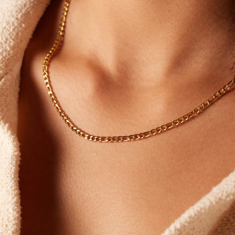 Stainless steel goldplated figaro ketting unisex 3mm breed
