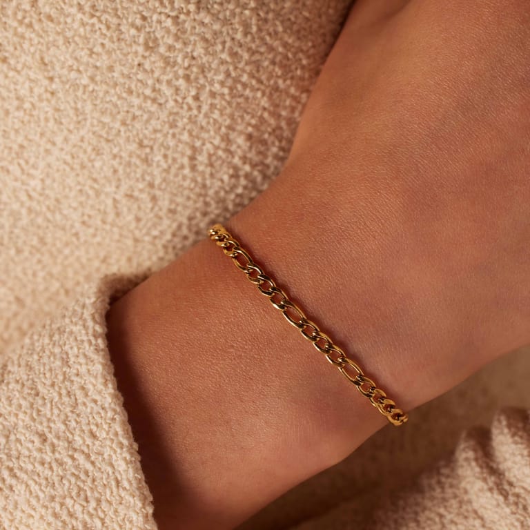 Armband aus Edelstahl, vergoldet, mit Figaroglied, 4 mm