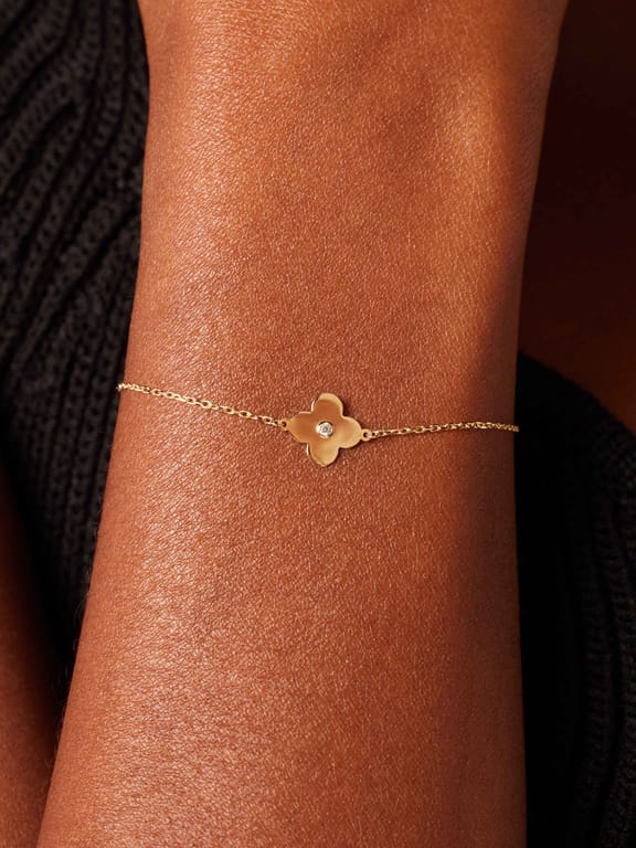14 karaat geelgouden armband klaver zirkonia