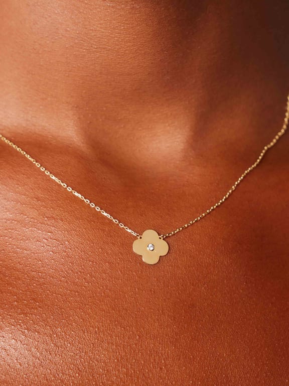 14 karaat gouden ketting klaver zirkonia voor dames