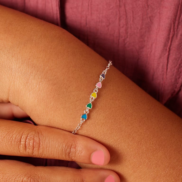 Armband, 925 Silber, bunte Emaille-Herzen