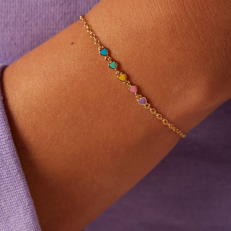 Armband, 925 Silber, vergoldet, bunte Emaille-Herzen